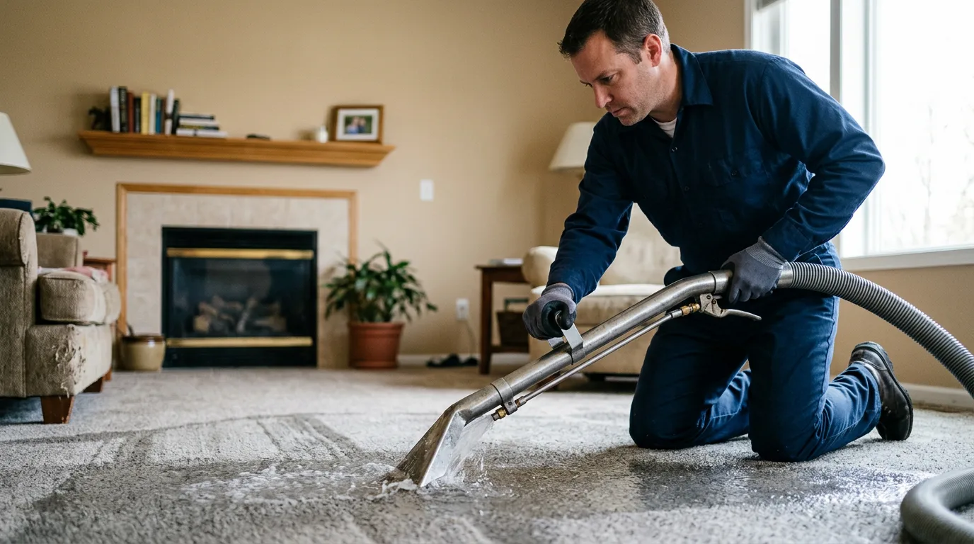 Water damage restoration technician working near Ogema, WI